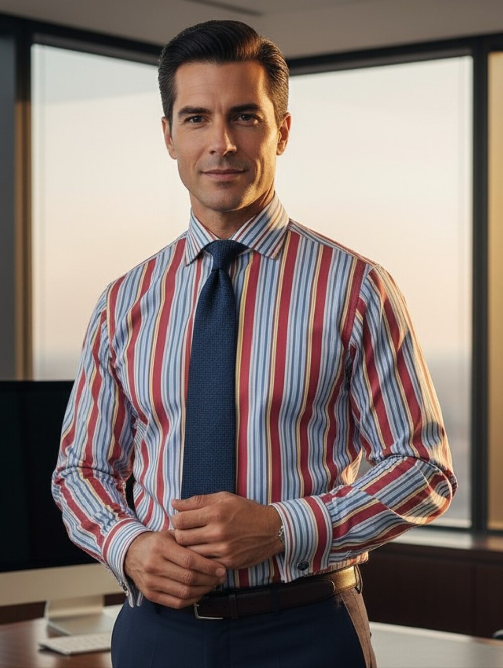 NWOT ETRO Milano L Luxury Retro Colorful Stripes Corpcore Eclectic Dress Shirt